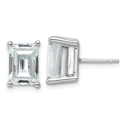 14k White Gold 6 carat Lab Grown Diamond VS+ F+ Emerald Complete Four Prong Stud Earrings