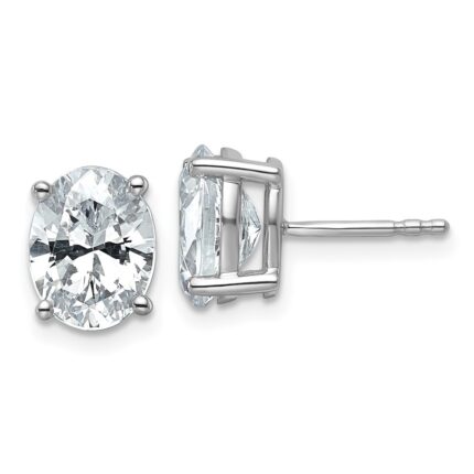14k White Gold 3 carat Lab Grown Diamond VS+ F+ Complete Oval Four Prong Stud Earrings