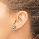Pure Serenity 14k White Gold 3/8 carat Lab Grown Diamond VS/SI+ G+ and Lab Created Paraiba Halo Post Earrings - Image 3