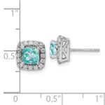 Pure Serenity 14k White Gold 3/8 carat Lab Grown Diamond VS/SI+ G+ and Lab Created Paraiba Halo Post Earrings - Image 2