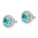 Pure Serenity 14k White Gold 1/8 carat Lab Grown Diamond VS/SI+ G+ and Lab Created Paraiba Post Earrings - Image 2