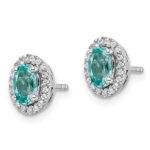 Pure Serenity 14k White Gold 1/10 carat Lab Grown Diamond VS/SI+ G+ and Lab Created Paraiba Post Earrings - Image 2