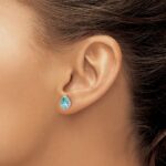 Pure Serenity 14k White Gold 1/6 carat Lab Grown Diamond VS/SI+ G+ and Lab Created Paraiba Pear Post Earrings - Image 3