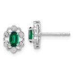 14k White Gold 1/20 carat Lab Grown Diamond VS/SI+ G+ and Oval Created Emerald Complete Halo Post Earrings