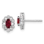 14k White Gold 1/20 carat Lab Grown Diamond VS/SI+ G+ and Oval Created Ruby Complete Halo Post Earrings