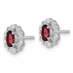 14k White Gold 1/20 carat Lab Grown Diamond VS/SI+ G+ and Oval Created Ruby Complete Halo Post Earrings - Image 2