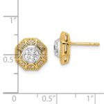14k Two Tone 3/4 carat Lab Grown Diamond VS/SI+ G+ Octogon Halo Post Earrings - Image 4