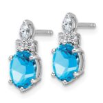 14K White Gold Diamond and 7x5 Oval December/Blue Topaz Post Earrings - Image 2