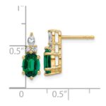 14k Diamond and 7x5 Oval May/Lab Created Emerald Post Earrings - Image 3