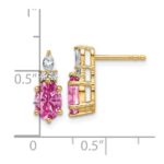 14k Diamond and 7x5 Oval October/Lab Created Pink Sapphire Post Earrings - Image 3