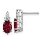 14K White Gold Diamond and 7x5 Oval July/Lab Created Ruby Post Earrings