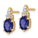 14k Diamond and 7x5 Oval September/Lab Created Sapphire Post Earrings - Image 2