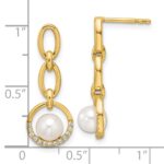 14K Polished 1/10 carat Diamond and White Freshwater Cultured Pearl Open Circle Dangle Post Earrings - Image 3