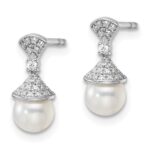 14K White Gold Polished 1/8 carat Diamond and White Freshwater Cultured Pearl Drop Post Earrings - Image 2