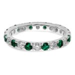 14k White Gold 3/4 carat Lab Grown Diamond VS/SI+ G+ and Lab Created Emerald Size 6 Eternity Band - Image 4