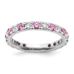 14k White Gold 3/4 carat Lab Grown Diamond VS/SI+ G+ and Lab Created Pink Sapphire Size 7 Eternity Band