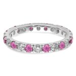 14k White Gold 7/8 carat Lab Grown Diamond VS/SI+ G+ and Lab Created Pink Sapphire Comp Eternity Bandd - Image 4