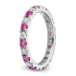 14k White Gold 3/4 carat Lab Grown Diamond VS/SI+ G+ and Lab Created Pink Sapphire Size 6 Eternity Band - Image 5