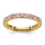 14k 7/8 carat Lab Grown Diamond VS/SI+ G+ and Lab Created Pink Sapphire Size 8.5 Eternity Band