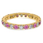 14k 3/4 carat Lab Grown Diamond VS/SI+ G+ and Lab Created Pink Sapphire Size 5.5 Eternity Band - Image 4