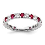14k White Gold 3/4 carat Lab Grown Diamond VS/SI+ G+ and Lab Created Ruby Size 6.5 Eternity Band