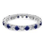 14k White Gold 3/4 carat Lab Grown Diamond VS/SI+ G+ and Lab Created Blue Sapphire Size 4 Eternity Band - Image 4