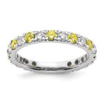 14k White Gold 3/4 carat Lab Grown Diamond VS/SI+ G+ and Lab Created Yellow Sapphire Size 7.5 Eternity Band