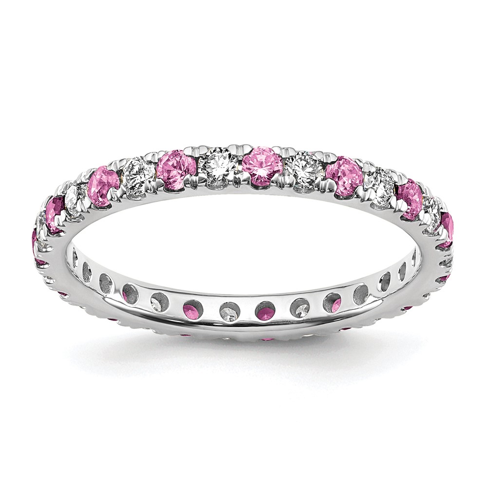 ET0049-CPS-050-7WAA-3.jpg 14k White Gold 1/2 carat Lab Grown Diamond VS/SI+ G+ and Lab Created Pink Sapphire Size 6.5 Eternity Band - Image 1