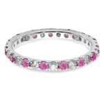 14k White Gold 3/8 carat Lab Grown Diamond VS/SI+ G+ and Lab Created Pink Sapphire Size 4 Eternity Band - Image 3