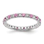14k White Gold 1/2 carat Lab Grown Diamond VS/SI+ G+ and Lab Created Pink Sapphire Size 7 Eternity Band