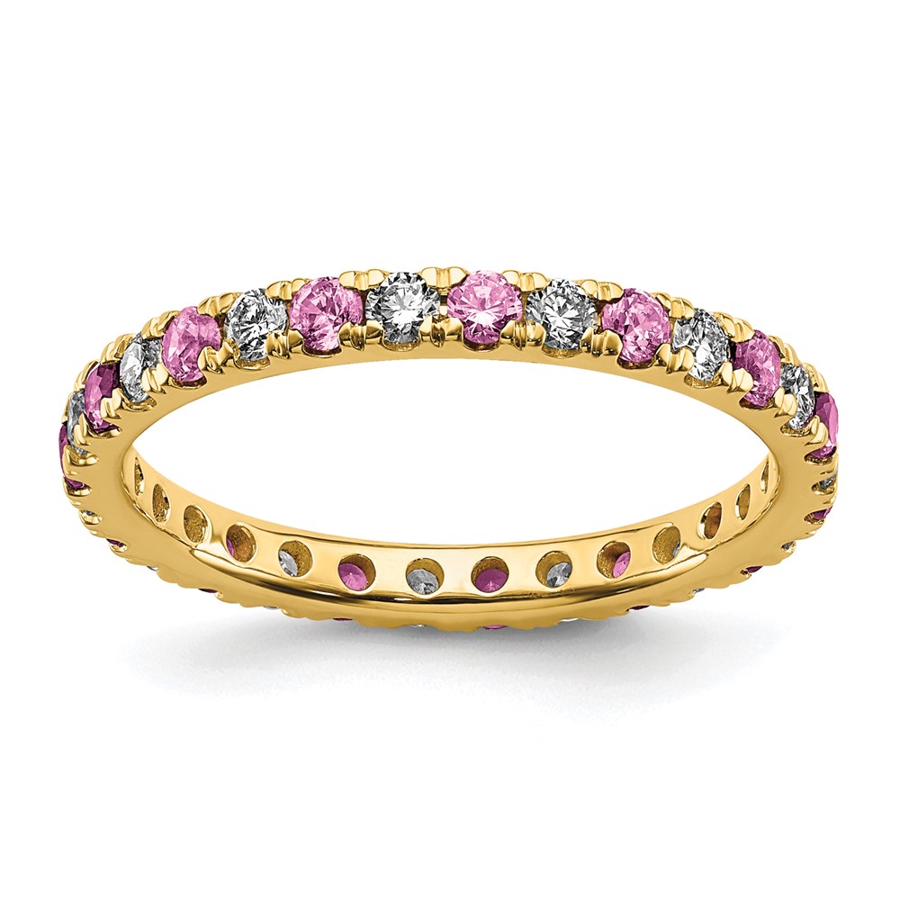 ET0049-CPS-050-7YAA-13.jpg 14k 1/2 carat Lab Grown Diamond VS/SI+ G+ and Lab Created Pink Sapphire Size 8 Eternity Band - Image 1