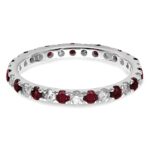 14k White Gold 3/8 carat Lab Grown Diamond VS/SI+ G+ and Lab Created Ruby Size 5 Eternity Band - Image 4