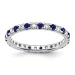 14k White Gold 3/8 carat Lab Grown Diamond VS/SI+ G+ and Lab Created Blue Sapphire Size 5 Eternity Band