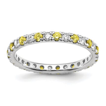 14k White Gold 1/2 carat Lab Grown Diamond VS/SI+ G+ and Lab Created Yellow Sapphire Size 8 Eternity Band