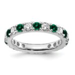 14k White Gold 1 1/5 carat Lab Grown Diamond VS/SI+ G+ and Lab Created Emerald Size 8.5 Eternity Band