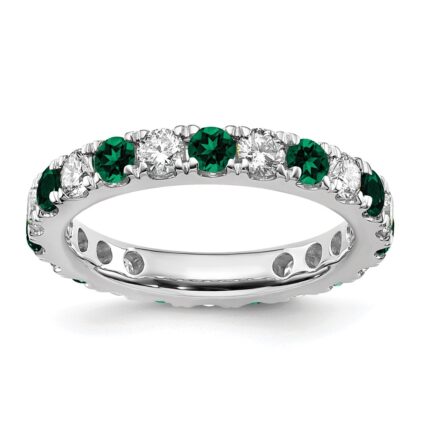 14k White Gold 1 1/5 carat Lab Grown Diamond VS/SI+ G+ and Lab Created Emerald Size 8.5 Eternity Band