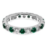 14k White Gold 1 carat Lab Grown Diamond VS/SI+ G+ and Lab Created Emerald Size 4 Eternity Band - Image 4
