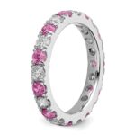 14k White Gold 1 carat Lab Grown Diamond VS/SI+ G+ and Lab Created Pink Sapphire Size 5 Eternity Band - Image 5