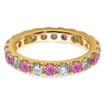 14k 1 carat Lab Grown Diamond VS/SI+ G+ and Lab Created Pink Sapphire Size 4 Eternity Band - Image 4