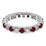 14k White Gold 1 carat Lab Grown Diamond VS/SI+ G+ and Lab Created Ruby Size 6.5 Eternity Band - Image 4