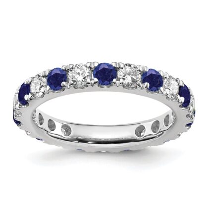 14k White Gold 1 carat Lab Grown Diamond VS/SI+ G+ and Lab Created Blue Sapphire Size 5.5 Eternity Band