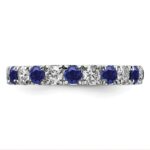 14k White Gold 1 carat Lab Grown Diamond VS/SI+ G+ and Lab Created Blue Sapphire Size 4 Eternity Band - Image 3