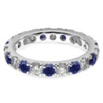 14k White Gold 1 carat Lab Grown Diamond VS/SI+ G+ and Lab Created Blue Sapphire Size 4.5 Eternity Band - Image 4