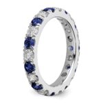 14k White Gold 1 carat Lab Grown Diamond VS/SI+ G+ and Lab Created Blue Sapphire Size 4.5 Eternity Band - Image 5
