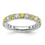 14k White Gold 1 carat Lab Grown Diamond VS/SI+ G+ and Lab Created Yellow Sapphire Size 5.5 Eternity Band