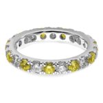 14k White Gold 1 carat Lab Grown Diamond VS/SI+ G+ and Lab Created Yellow Sapphire Size 4 Eternity Band - Image 4