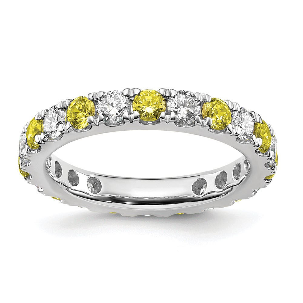 ET0050-CYS-100-7WAA.jpg 14k White Gold 1 carat Lab Grown Diamond VS/SI+ G+ and Lab Created Yellow Sapphire Size 4.5 Eternity Band - Image 1