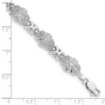 14K White Gold Polished and Textured Fancy Floral Link 7.5 inch Bracelet - Image 3
