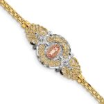 14k Two-tone with White Rhodium Our Lady of Guadalupe and Bismark Chain 7 inch Bracelet