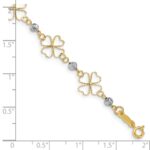 14k Two-tone Diamond-cut Open 4-Leaf Clovers and Beads 7.5 inch Bracelet - Image 3